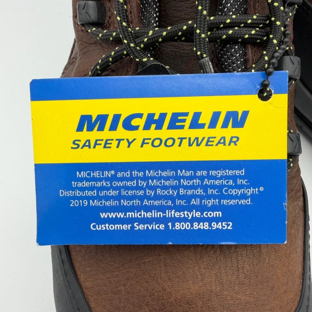 Michelin Mens‎ 12W HydroEdge Steel Toe Work Boots Brown Waterproof Oil Resistant